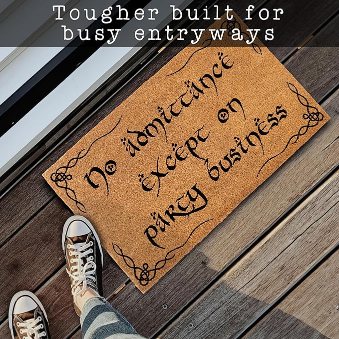 MAINEVENT No Admittance Except On Party Business Door Mat Outdoor 30x17 Inch, Nerd Welcome Mat Outside Entrance for Covered Porch or Patio, LOTR Gift