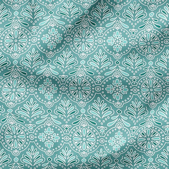 Arden Outdoor Patio Dining Chair Cushion, 20x44, Rain-Proof Seat Pad, Fade-Resistant Outdoor Cushion Turquoise Daphne Medallion