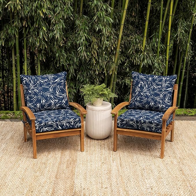 Arden earthFIBER Outdoor Foam Deep Seat Cushion Set, 24 in x 24 in, Weather-Proof, Rain-Proof, Fade Resistant Patio Cushion, Bottom and Back Cushion for Chair, Sofa, and Couch Navy Blue King Palm