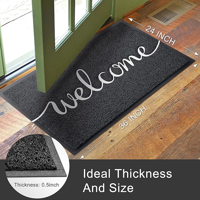 KILOCOCO Welcome Mat, Door Mat Outdoor Doormat Non-Slip Front Door Mats for Entrance, Easy Clean Indoor Floor Mats for Garage, Yard, Patio, High Traffic Areas Outside Rug for Home 24"x36" Black