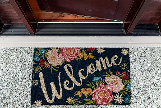 DII Natural Coir Doormat Outdoor Welcome Mat, 17x29, Roses
