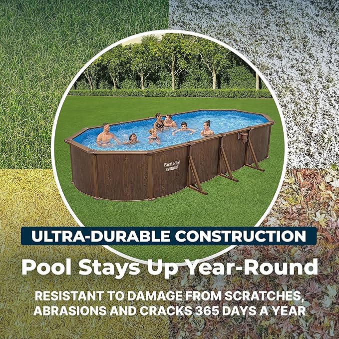 Bestway Hydrium 24' x 12' x 52" Above Ground Pool, Oval Steel Side Wall Frame Outdoor Swimming Pool Set with Sand Filter Pump, Ladder & Accessories