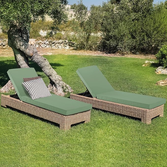 Outdoor Chaise Lounge Cushion Set of 2, Fadesafe Water-Repellent Lounge Deck Reclining Chair Cushions for Patio Furniture Lawn Pool Resort Hotel, 72x21x3 Inch, Sage Green